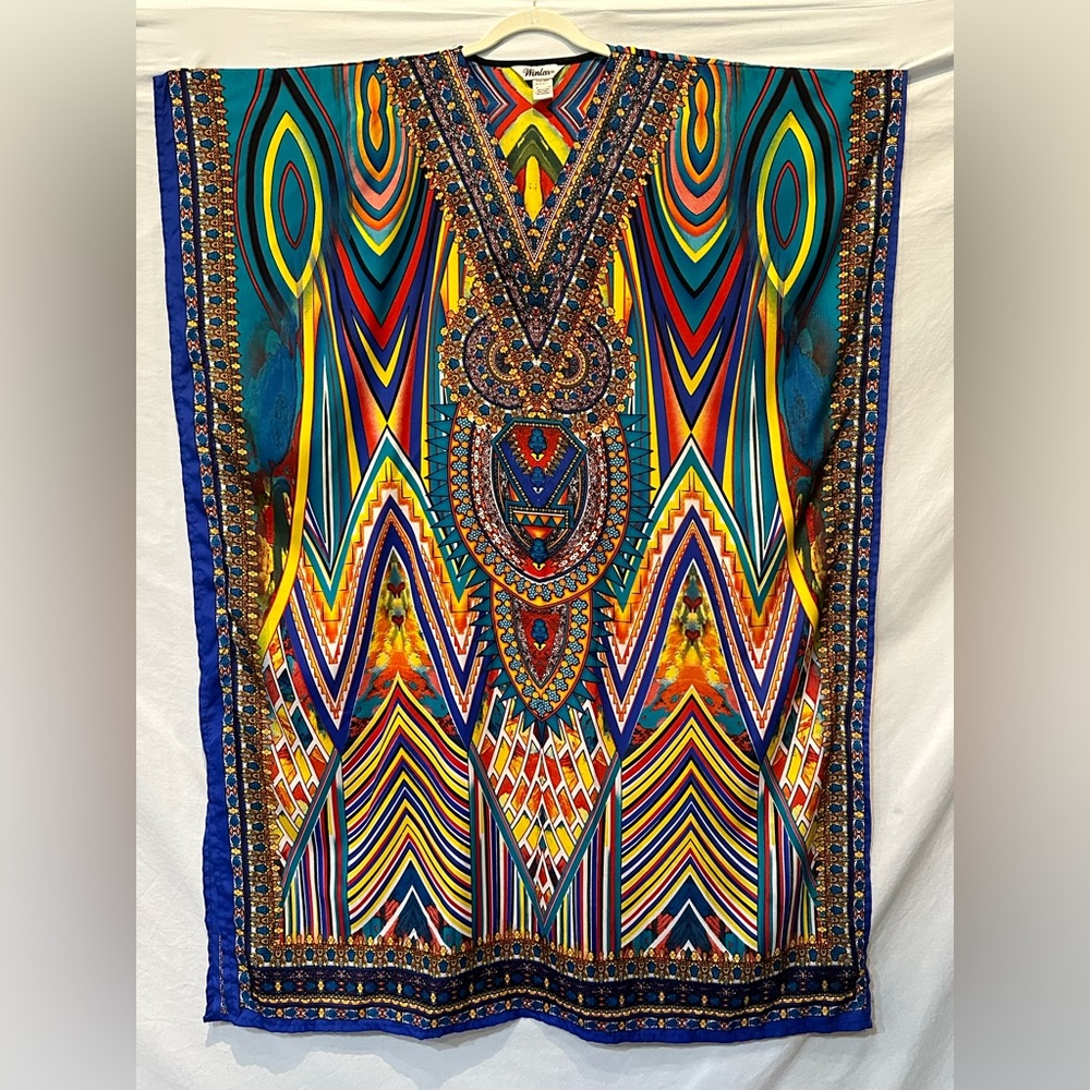 NWOT Beautiful Winlar Full-Length Tribal Print V-Neck Kaftan - OS